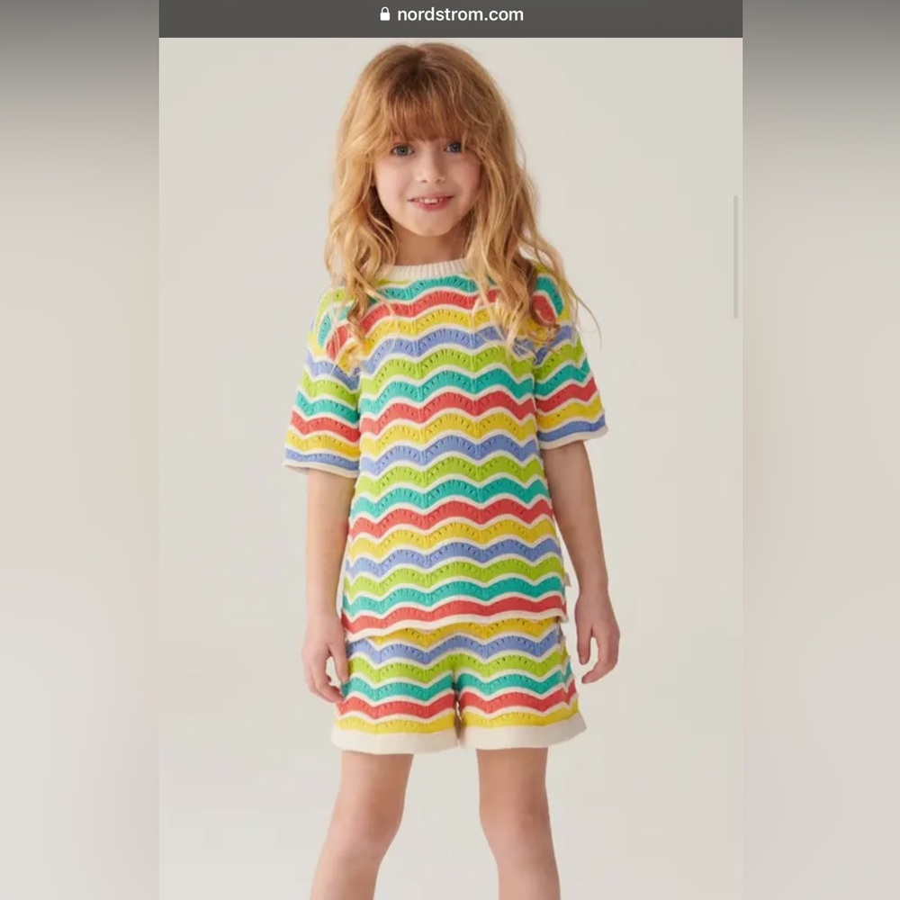 Kids' Rainbow Stripe Cotton Knit Shirt & Shorts Set